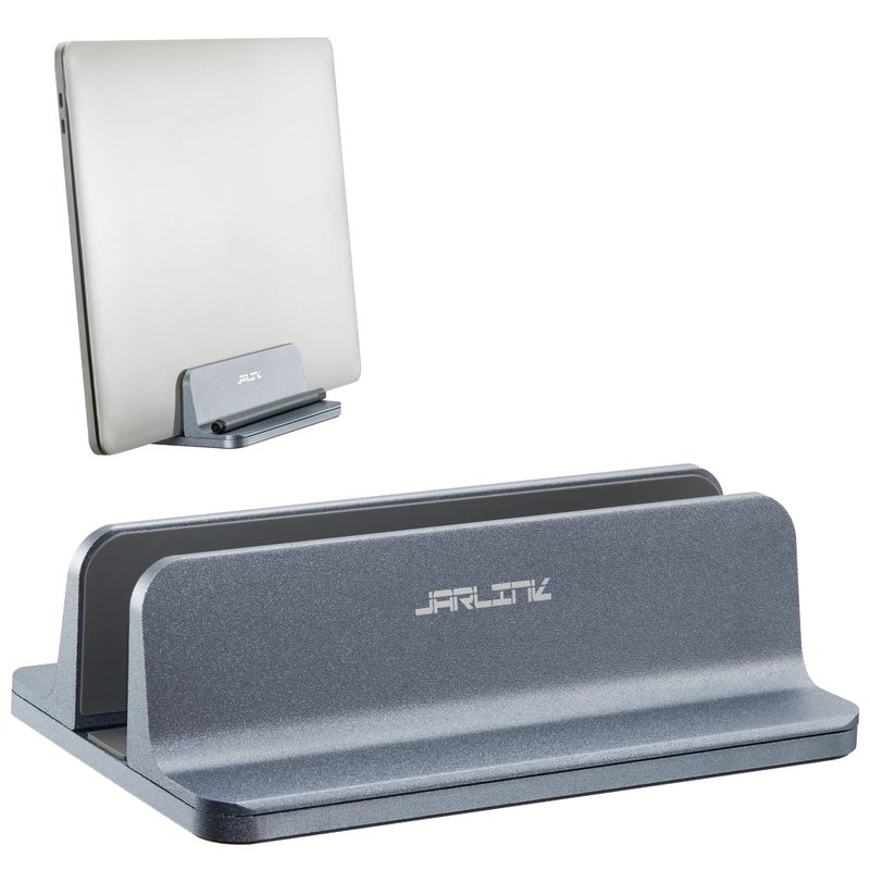 JARLINK Vertical Laptop Stand, Aluminum Laptop Holder Desktop Stand with Adjustable Dock Size (up to 17.3 inches) Compatible with All MacBook/Surface/Dell/Gaming Laptops (Gray) - Image 1